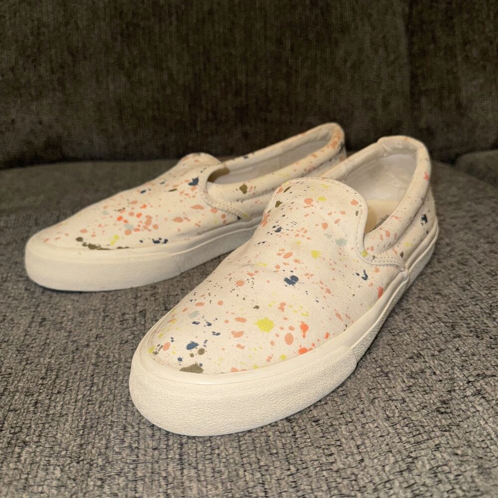 Madewell Sidewalk Slip-On Sneakers Women's 10M Ivory Paint Spattered Shoes AM220
